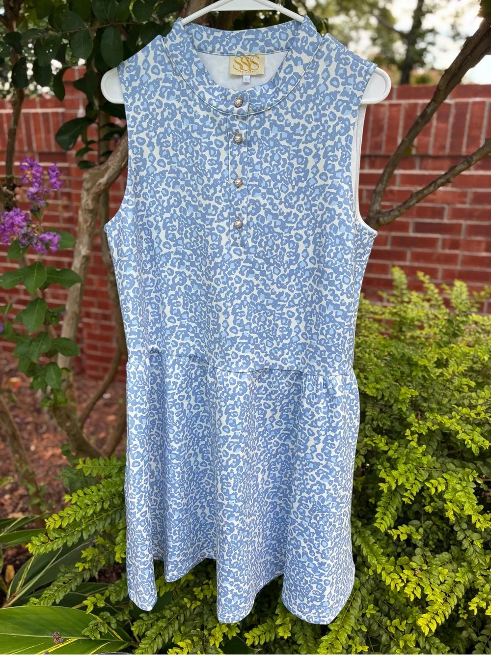 SSYS NWOT Augusta Pearl Button Scuba Dress Blue Animal Print Size Large (10-12) - Picture 2 of 11